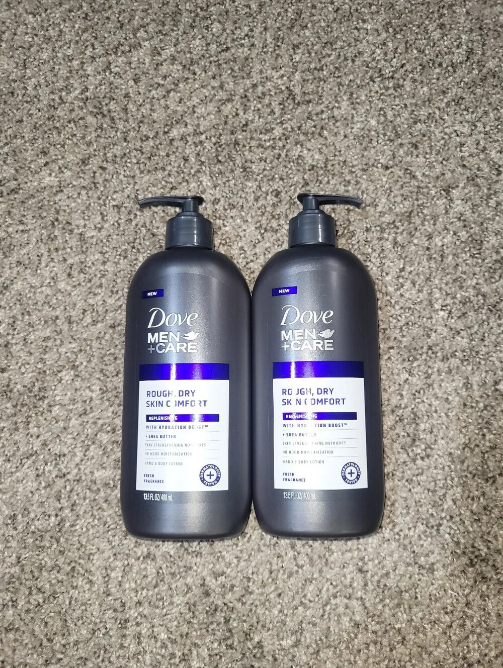 (2) Dove Men+Care Rough Dry Skin Comfort Replenishing Hand & Body Lotion 13.5 oz